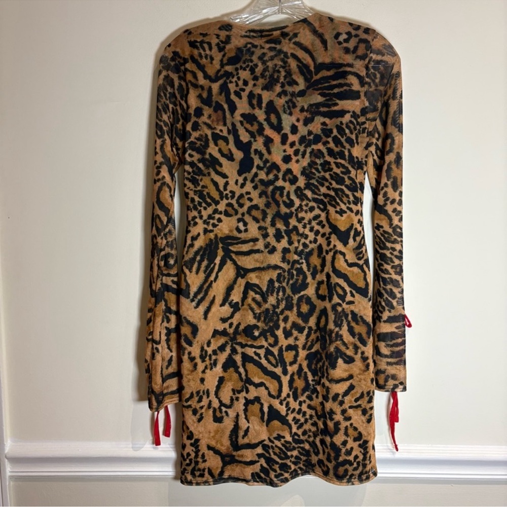 Nasty Gal Leopard Print Animal Mesh Cut Out Mini Dress - Picture 2 of 2